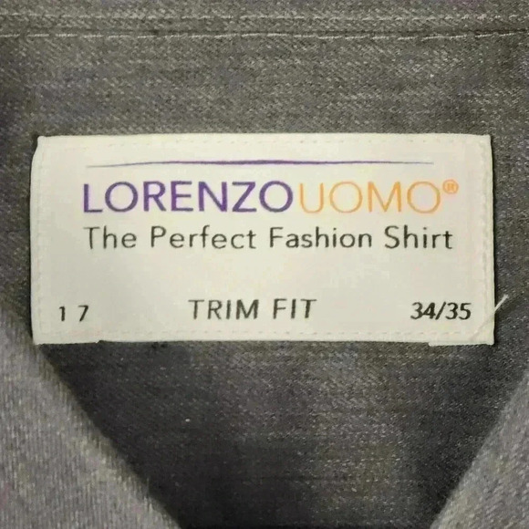 Lorenzo Uomo Trim Fit Mens Gray Dress Shirt Sz 17 Button Up Spread‎ Collar NWOT - Picture 4 of 16